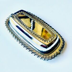 Irvinware Chrome Decorative Covered Butter Dish 
1970s